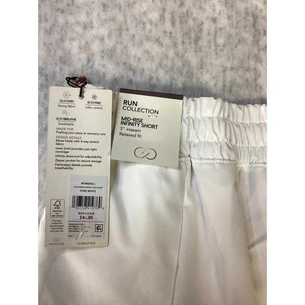 Calia Mid-Rise Infinity Run Short Pure White Womens L 3" Inseam NWT WAX12336W - Picture 4 of 6